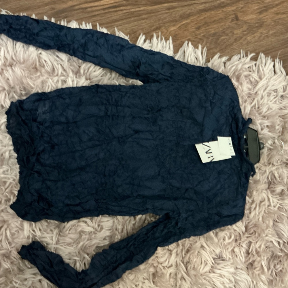 Zara Deep Blue Textured Fabric - Picture 4 of 4